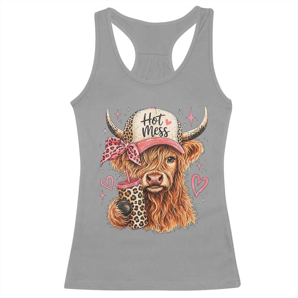 Hot Mess Highland Cow Pink Leopard Coquette Racerback Tank Top Cute Western Country Mom Life