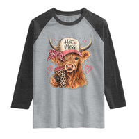 Hot Mess Highland Cow Pink Leopard Coquette Raglan Shirt Cute Western Country Mom Life
