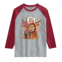 Hot Mess Highland Cow Pink Leopard Coquette Raglan Shirt Cute Western Country Mom Life