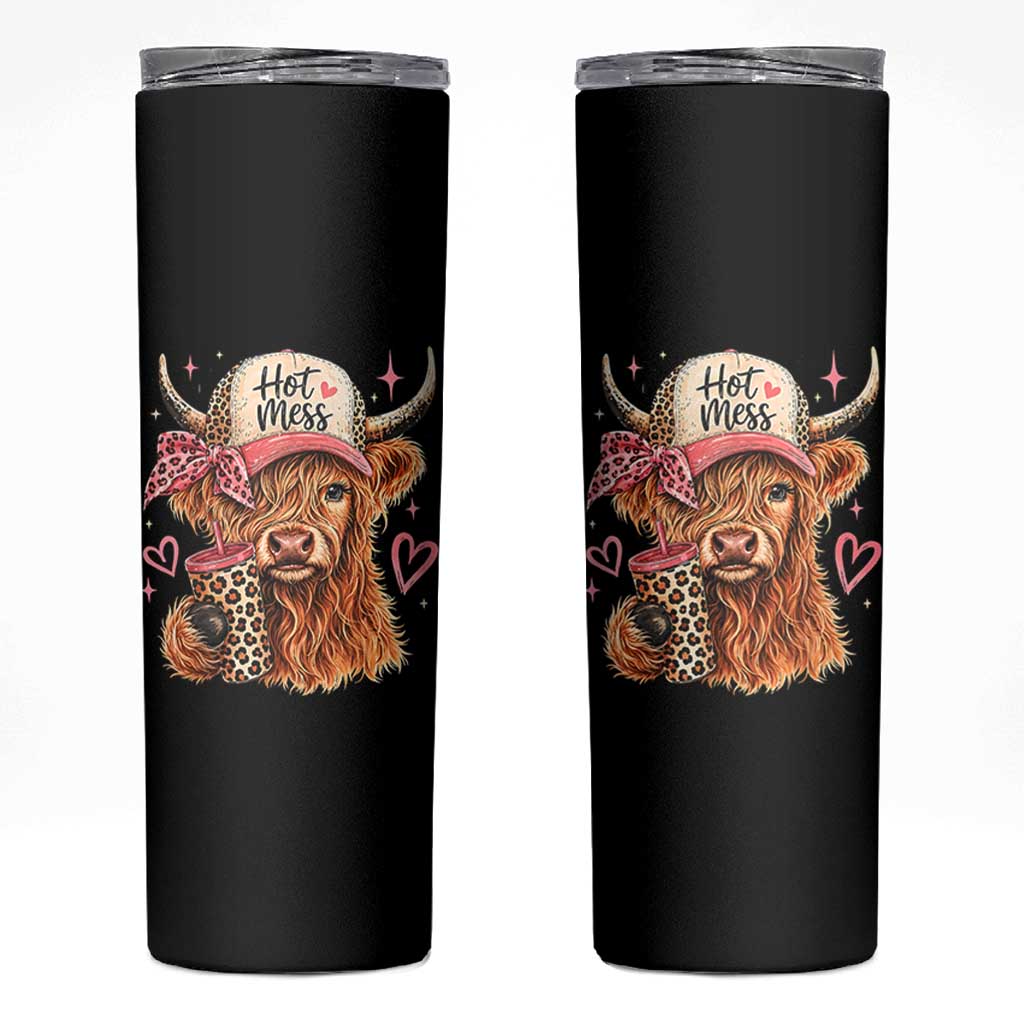 Hot Mess Highland Cow Pink Leopard Coquette Skinny Tumbler Cute Western Country Mom Life