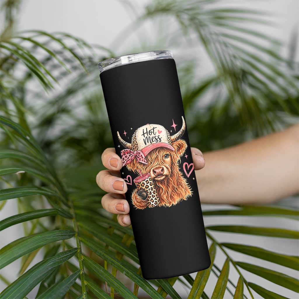 Hot Mess Highland Cow Pink Leopard Coquette Skinny Tumbler Cute Western Country Mom Life