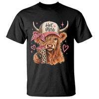 Hot Mess Highland Cow Pink Leopard Coquette T Shirt Cute Western Country Mom Life