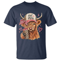 Hot Mess Highland Cow Pink Leopard Coquette T Shirt Cute Western Country Mom Life