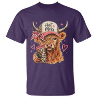 Hot Mess Highland Cow Pink Leopard Coquette T Shirt Cute Western Country Mom Life
