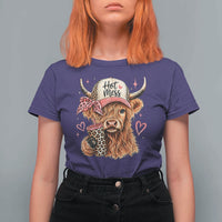 Hot Mess Highland Cow Pink Leopard Coquette T Shirt For Women Cute Western Country Mom Life