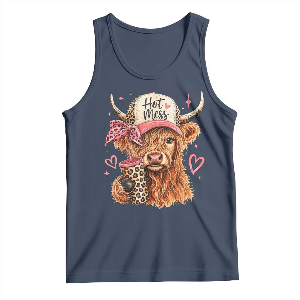 Hot Mess Highland Cow Pink Leopard Coquette Tank Top Cute Western Country Mom Life