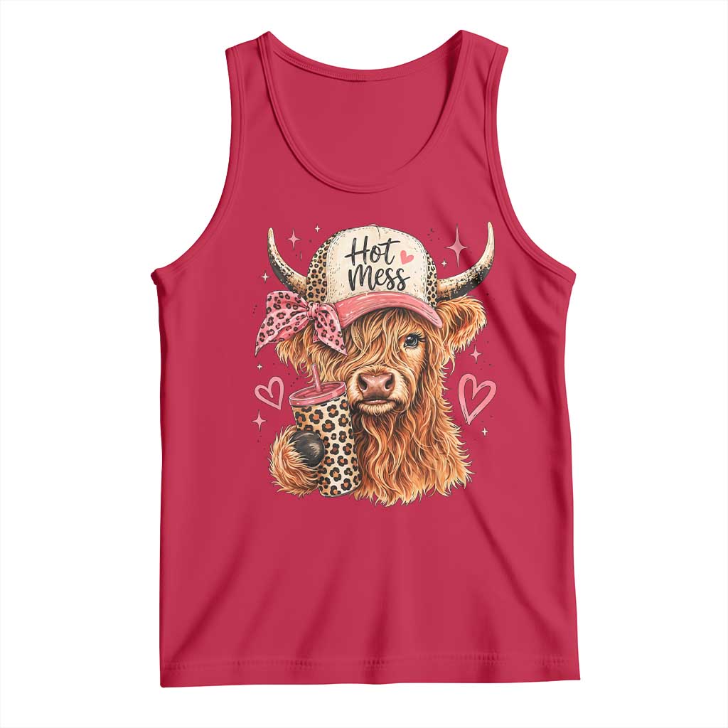 Hot Mess Highland Cow Pink Leopard Coquette Tank Top Cute Western Country Mom Life