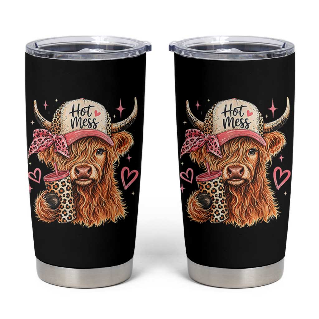 Hot Mess Highland Cow Pink Leopard Coquette Tumbler Cup Cute Western Country Mom Life