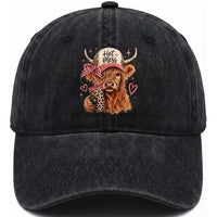 Hot Mess Highland Cow Pink Leopard Coquette Washed Cotton Baseball Cap Cute Western Country Mom Life