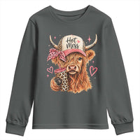 Hot Mess Highland Cow Pink Leopard Coquette Youth Sweatshirt Cute Western Country Mom Life