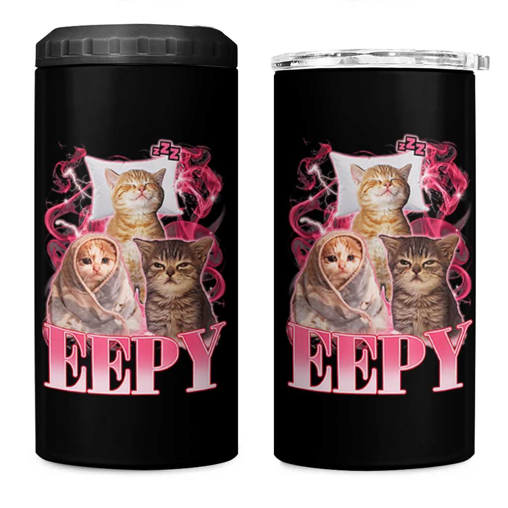 Eepy Sleepy Cats Y2K Bootleg Meme Graphic 4 in 1 Can Cooler Tumbler Funny Internet Culture Humor