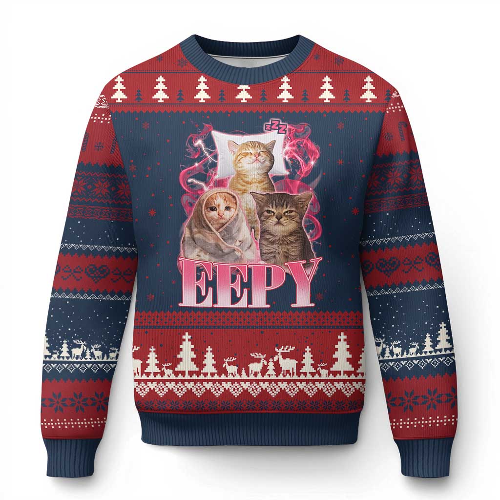 Eepy Sleepy Cats Y2K Bootleg Meme Graphic Ugly Christmas Sweater Funny Internet Culture Humor