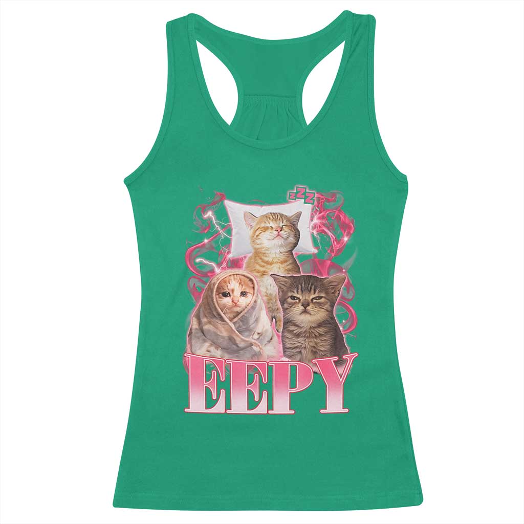 Eepy Sleepy Cats Y2K Bootleg Meme Graphic Racerback Tank Top Funny Internet Culture Humor