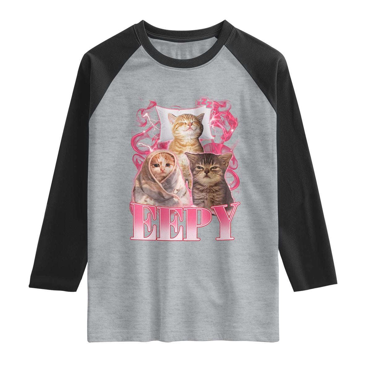 Eepy Sleepy Cats Y2K Bootleg Meme Graphic Raglan Shirt Funny Internet Culture Humor