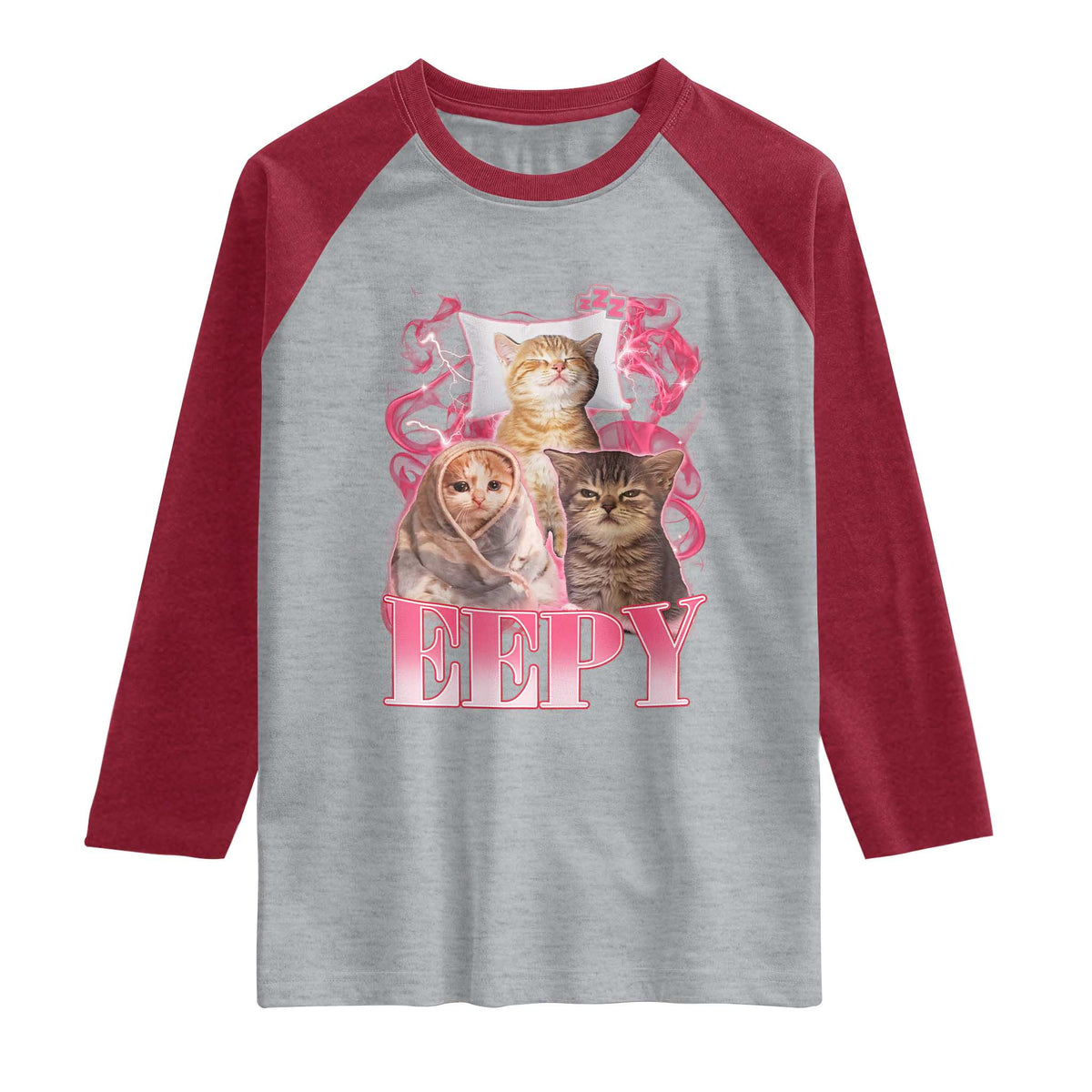 Eepy Sleepy Cats Y2K Bootleg Meme Graphic Raglan Shirt Funny Internet Culture Humor