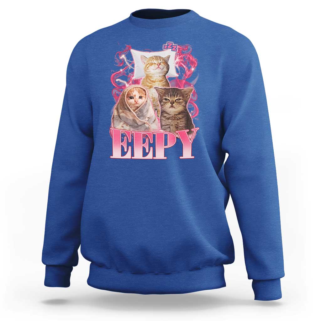 Eepy Sleepy Cats Y2K Bootleg Meme Graphic Sweatshirt Funny Internet Culture Humor
