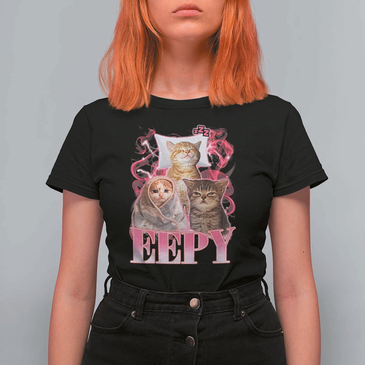 Eepy Sleepy Cats Y2K Bootleg Meme Graphic T Shirt For Women Funny Internet Culture Humor