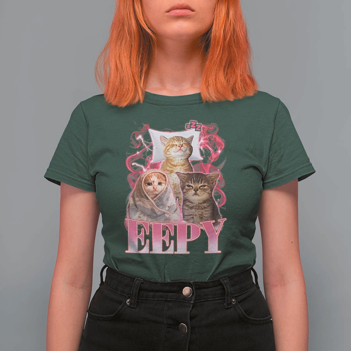 Eepy Sleepy Cats Y2K Bootleg Meme Graphic T Shirt For Women Funny Internet Culture Humor