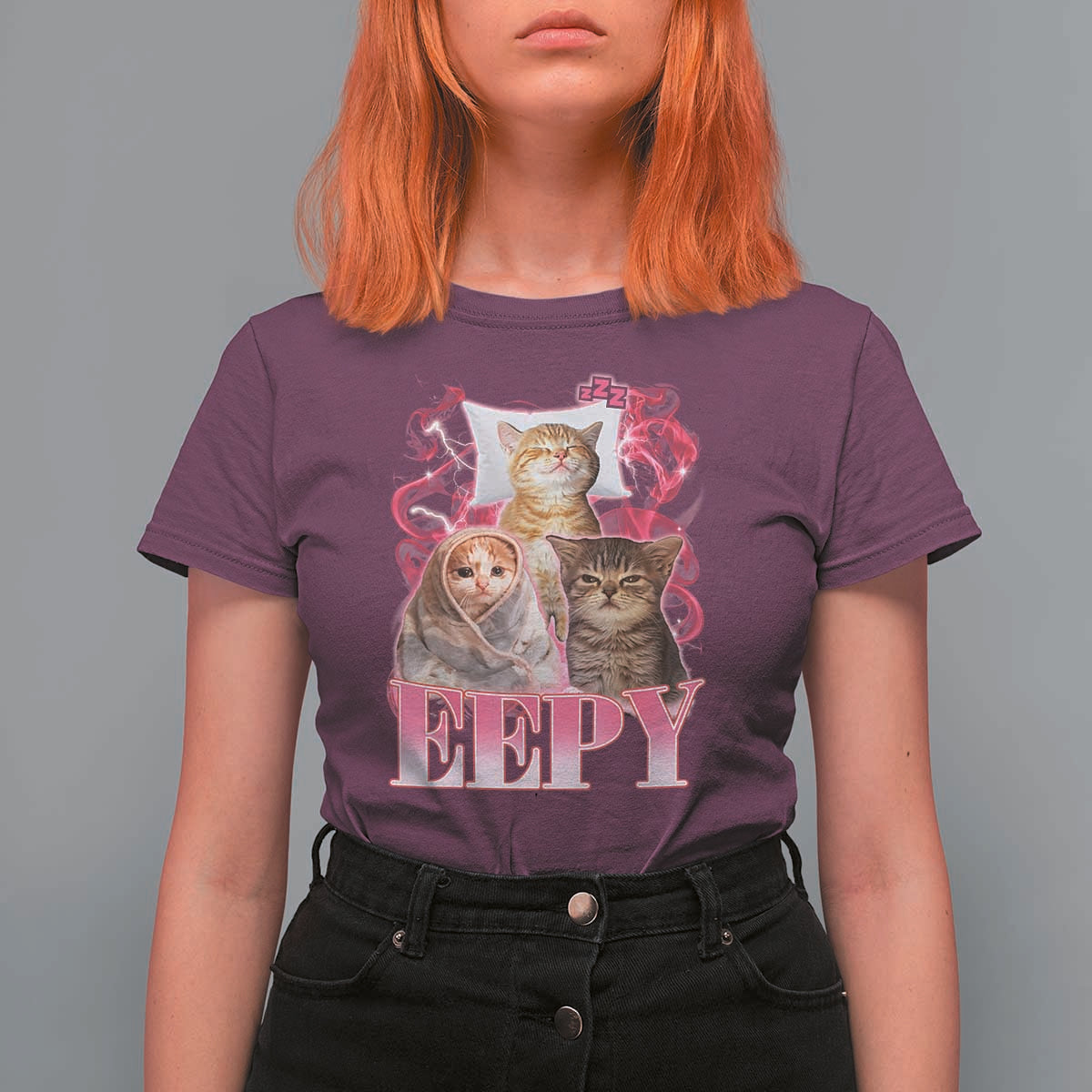 Eepy Sleepy Cats Y2K Bootleg Meme Graphic T Shirt For Women Funny Internet Culture Humor