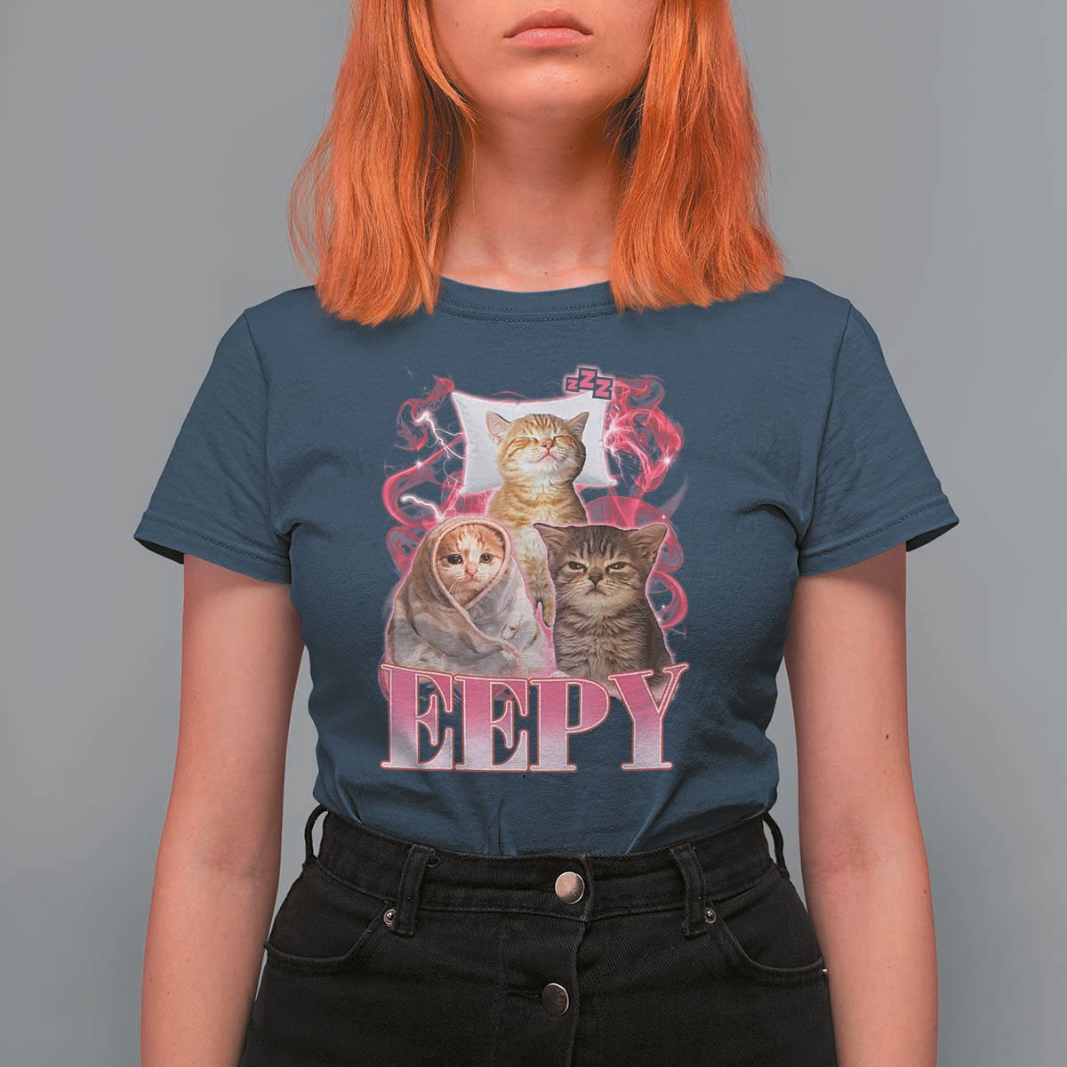 Eepy Sleepy Cats Y2K Bootleg Meme Graphic T Shirt For Women Funny Internet Culture Humor