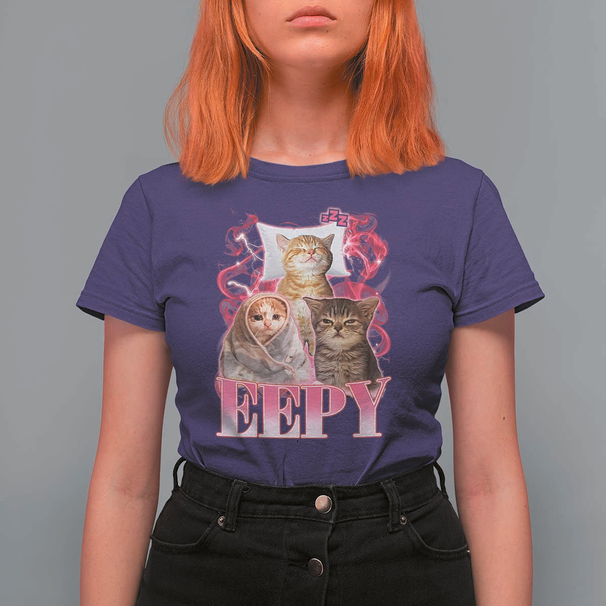 Eepy Sleepy Cats Y2K Bootleg Meme Graphic T Shirt For Women Funny Internet Culture Humor