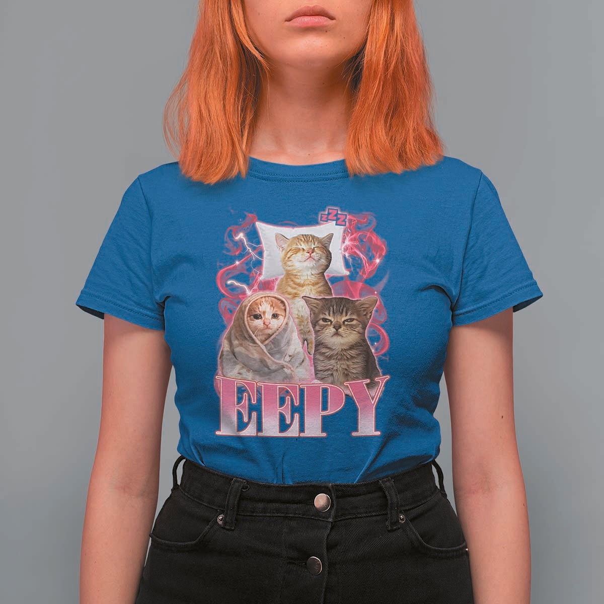 Eepy Sleepy Cats Y2K Bootleg Meme Graphic T Shirt For Women Funny Internet Culture Humor