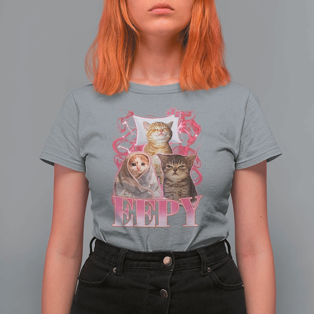 Eepy Sleepy Cats Y2K Bootleg Meme Graphic T Shirt For Women Funny Internet Culture Humor