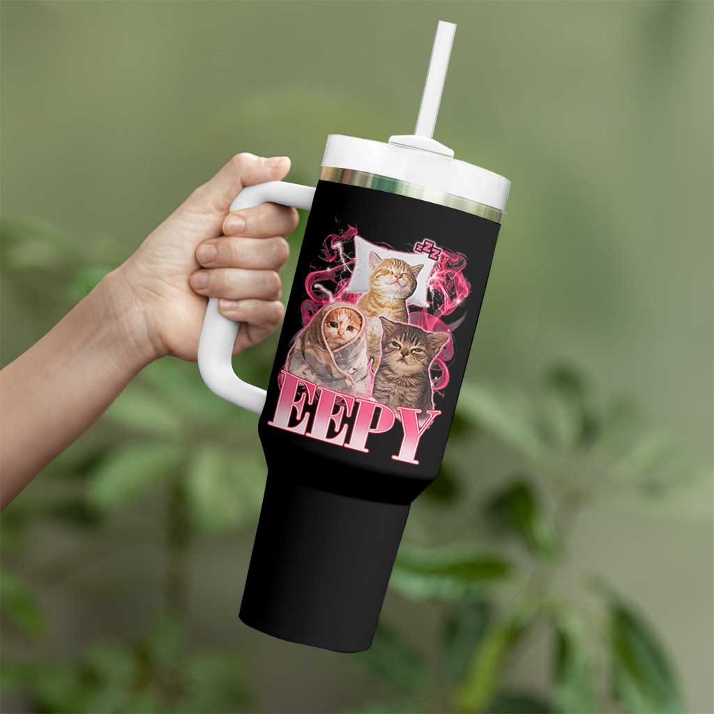 Eepy Sleepy Cats Y2K Bootleg Meme Graphic Tumbler With Handle Funny Internet Culture Humor