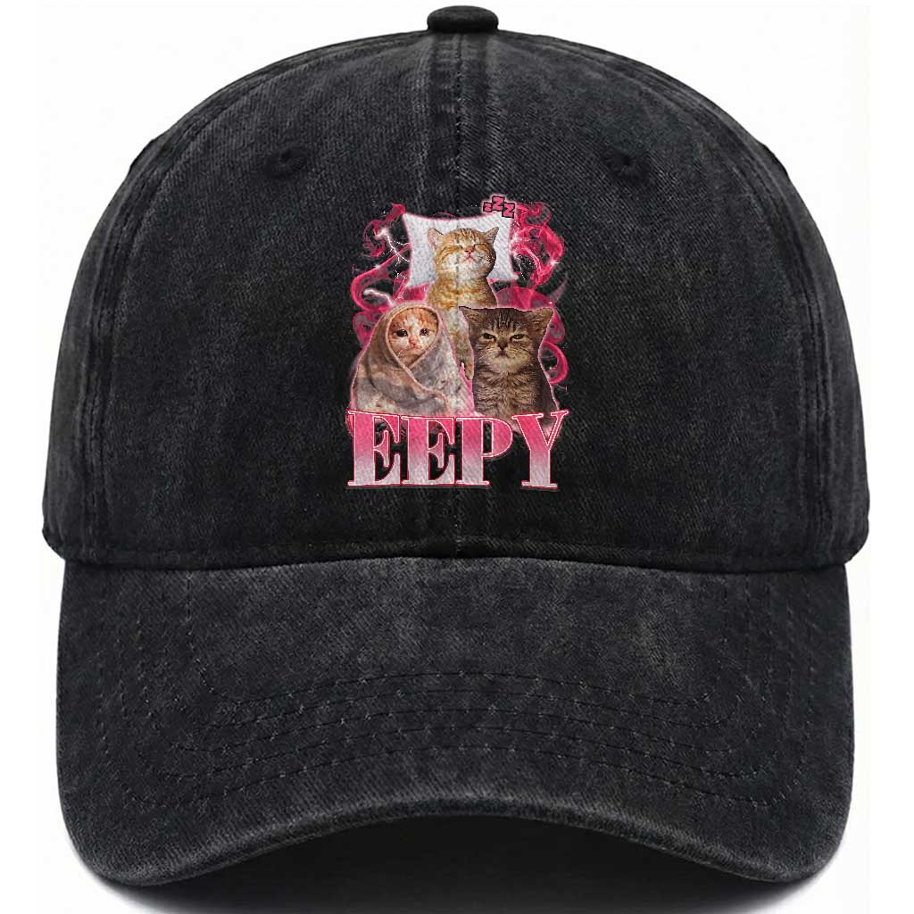 Eepy Sleepy Cats Y2K Bootleg Meme Graphic Washed Cotton Baseball Cap Funny Internet Culture Humor