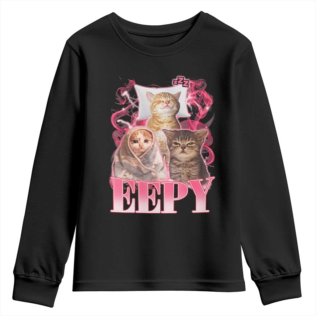 Eepy Sleepy Cats Y2K Bootleg Meme Graphic Youth Sweatshirt Funny Internet Culture Humor