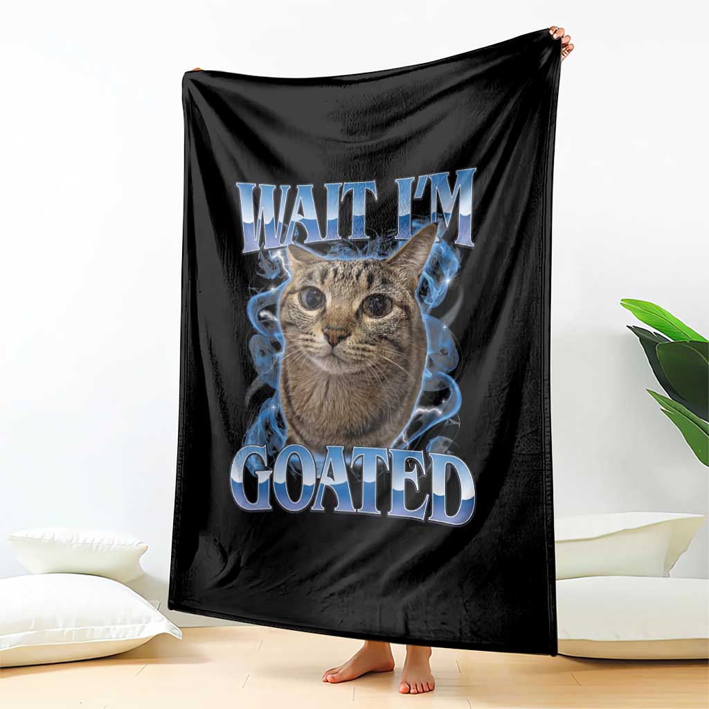 Funny Cat Blue Flame Y2K Bootleg Meme Graphic Throw Blanket Wait Im Goated Retro Internet Culture Humor