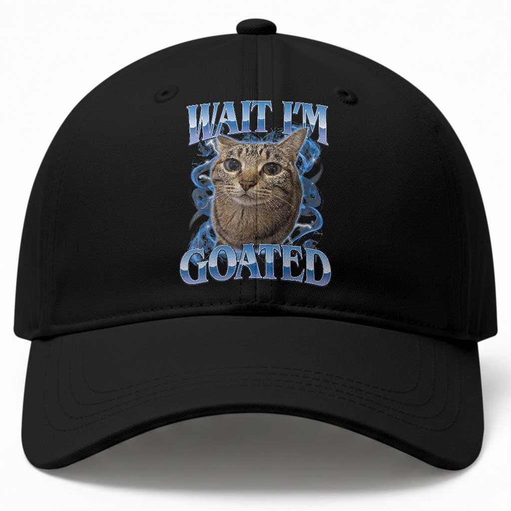 Funny Cat Blue Flame Y2K Bootleg Meme Graphic Baseball Cap Wait Im Goated Retro Internet Culture Humor