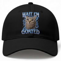 Funny Cat Blue Flame Y2K Bootleg Meme Graphic Baseball Cap Wait Im Goated Retro Internet Culture Humor
