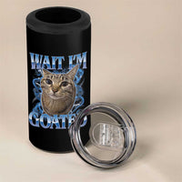Funny Cat Blue Flame Y2K Bootleg Meme Graphic 4 in 1 Can Cooler Tumbler Wait Im Goated Retro Internet Culture Humor