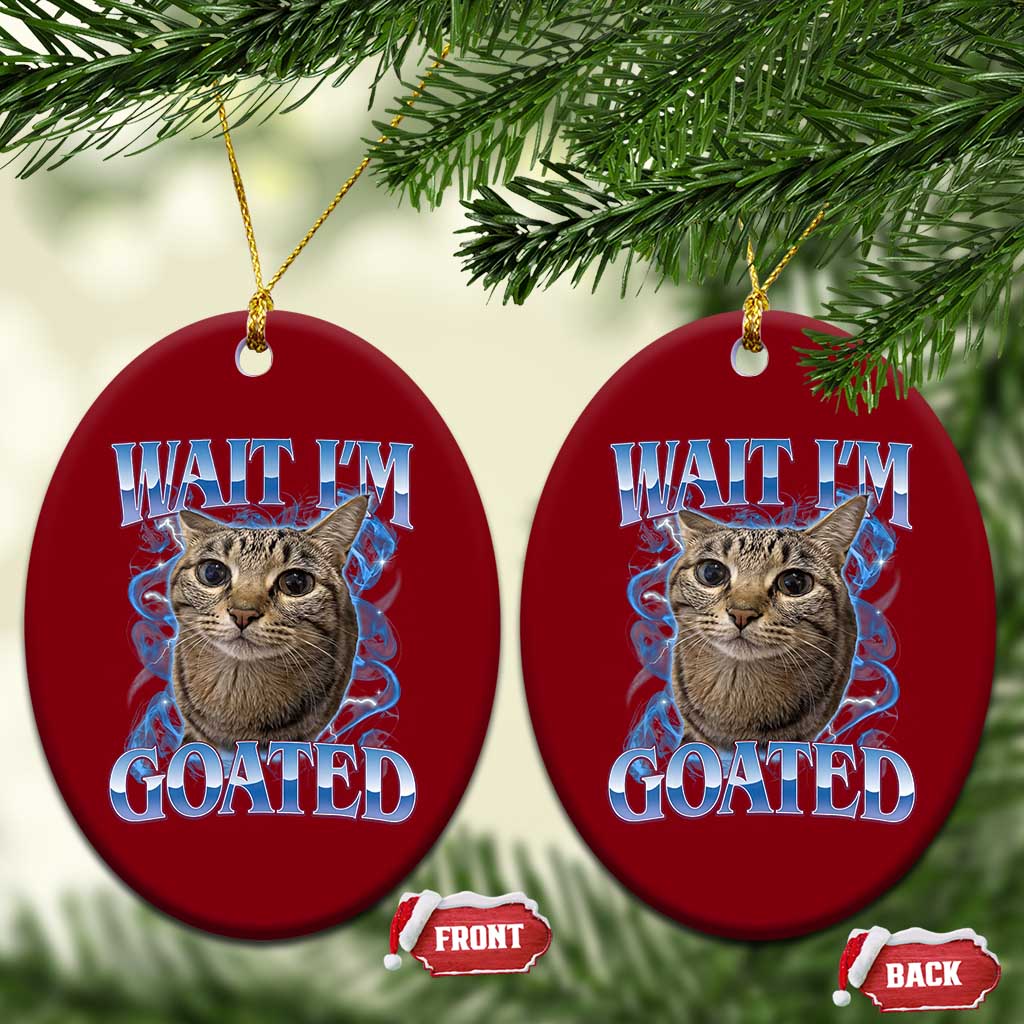 Funny Cat Blue Flame Y2K Bootleg Meme Graphic Ceramic Ornament Wait Im Goated Retro Internet Culture Humor