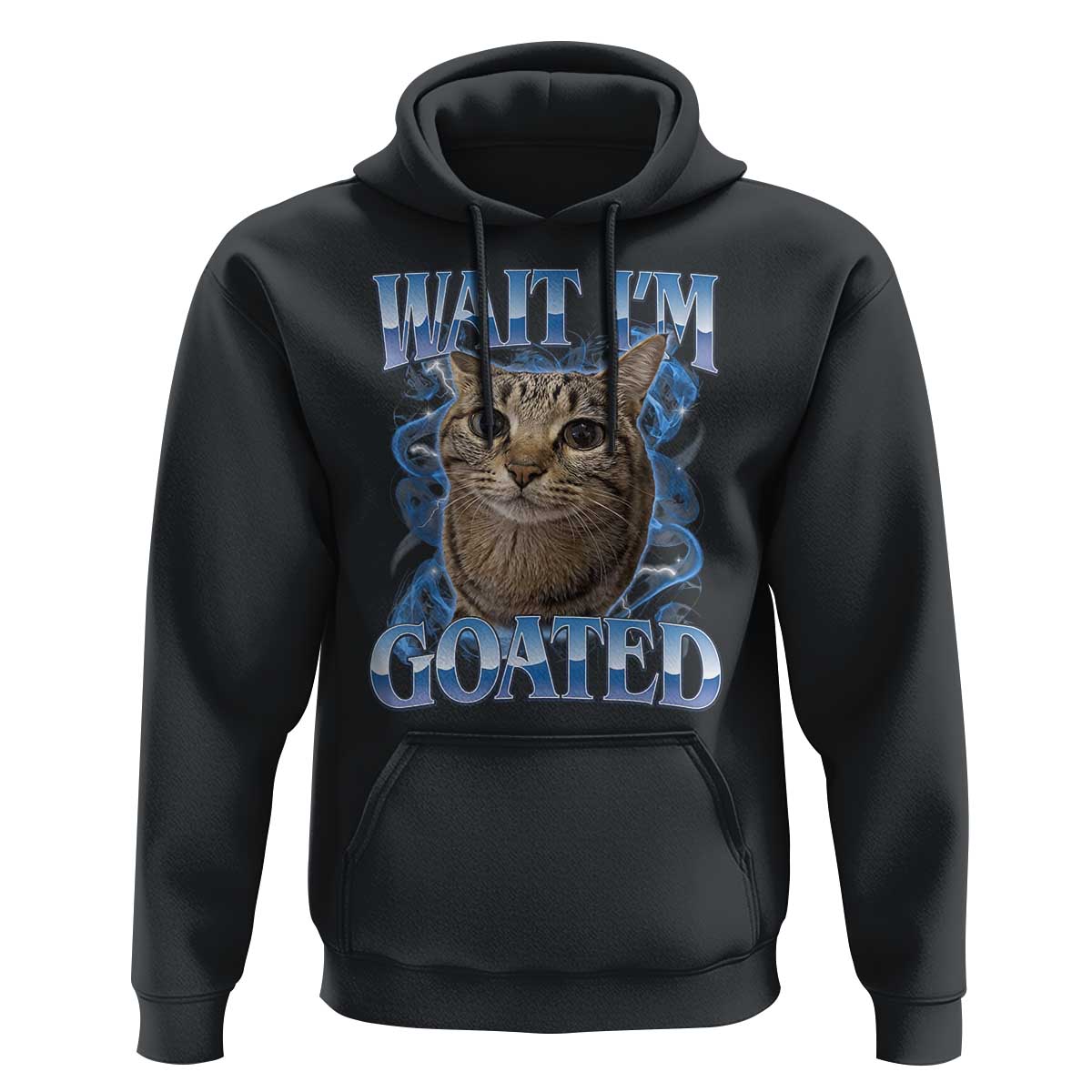 Funny Cat Blue Flame Y2K Bootleg Meme Graphic Hoodie Wait Im Goated Retro Internet Culture Humor