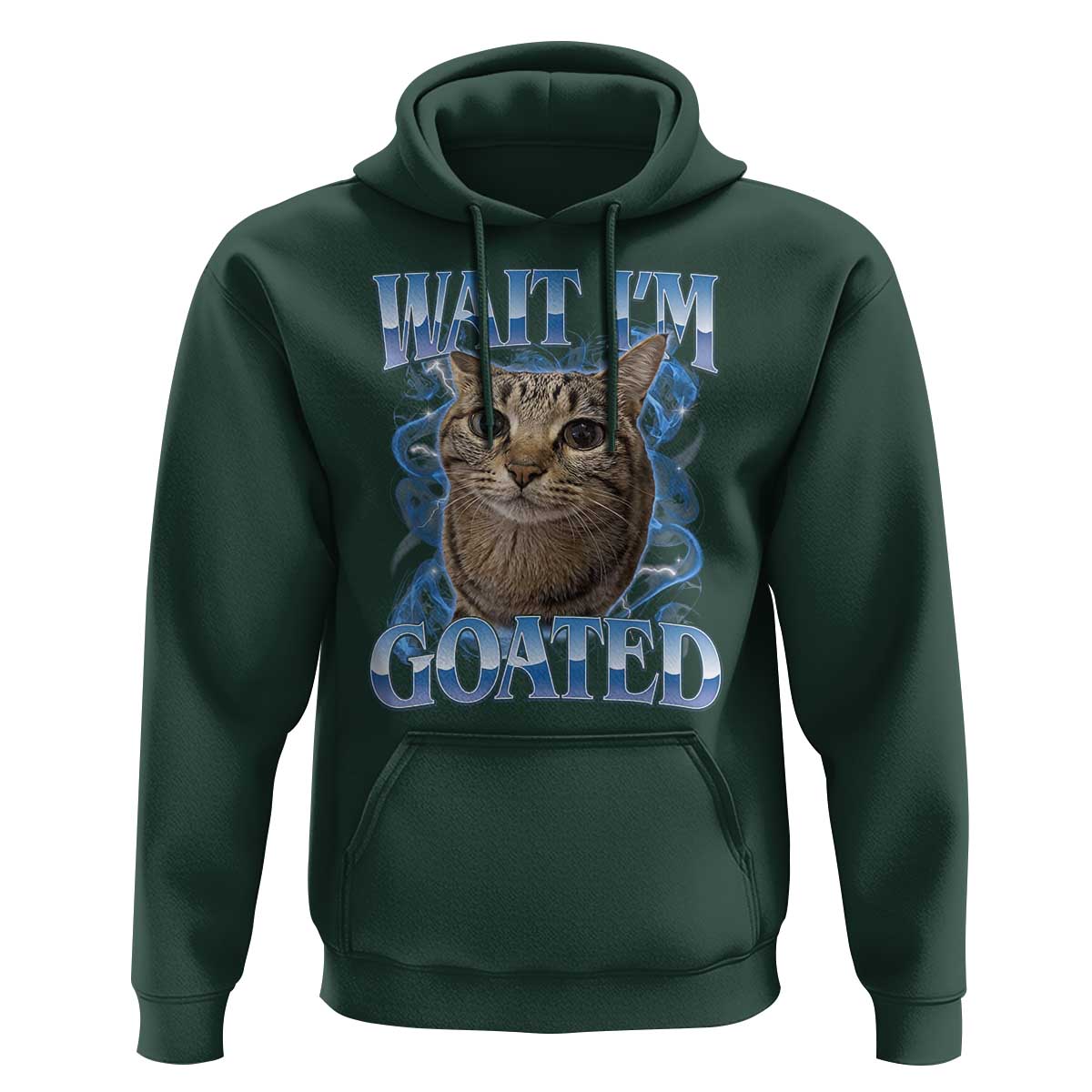 Funny Cat Blue Flame Y2K Bootleg Meme Graphic Hoodie Wait Im Goated Retro Internet Culture Humor