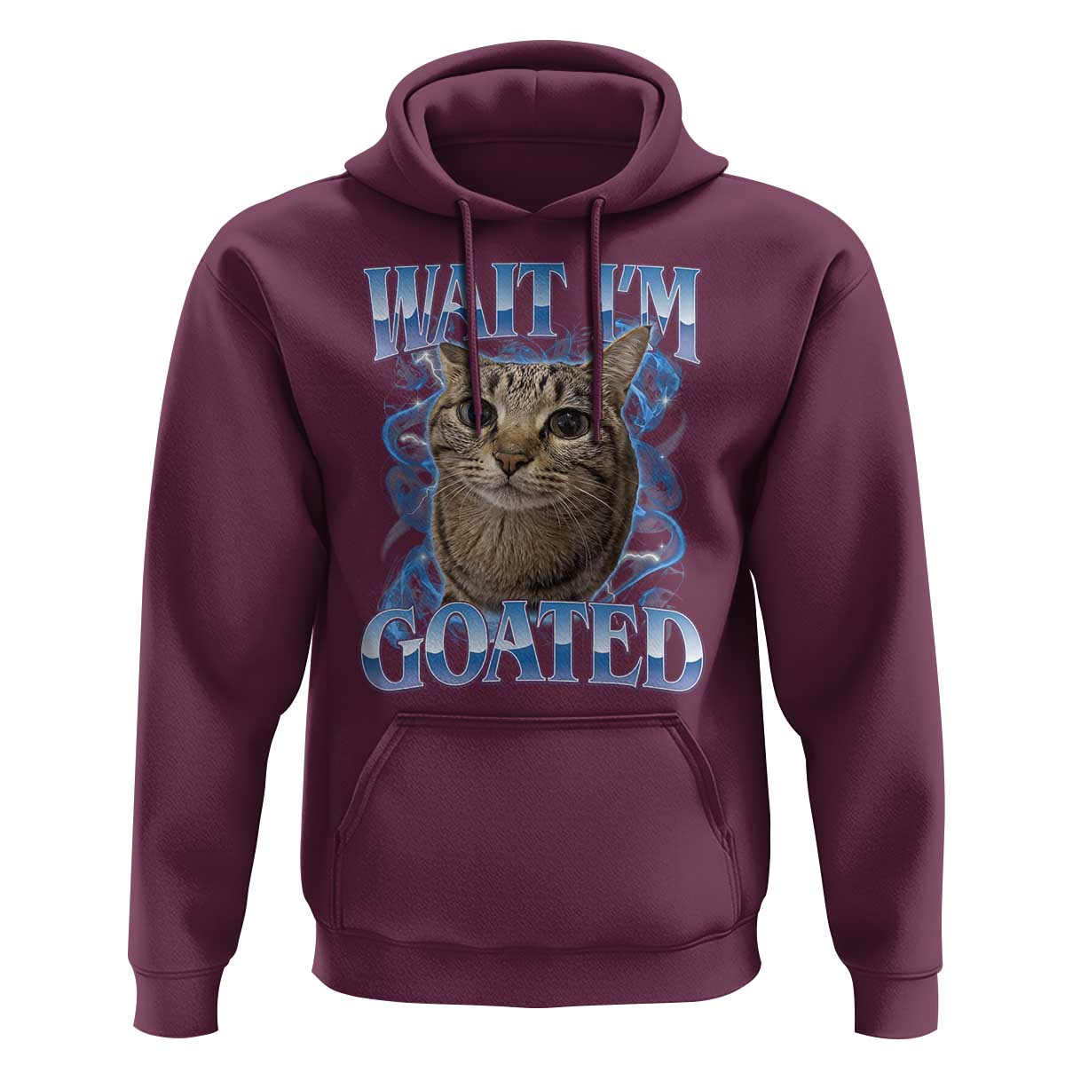 Funny Cat Blue Flame Y2K Bootleg Meme Graphic Hoodie Wait Im Goated Retro Internet Culture Humor