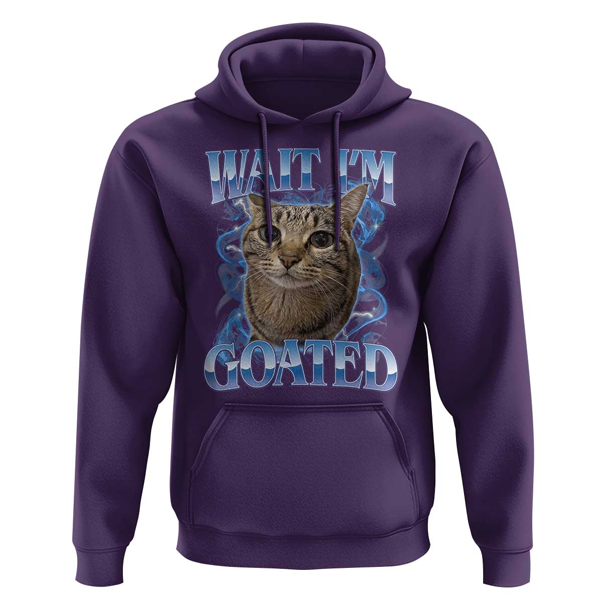 Funny Cat Blue Flame Y2K Bootleg Meme Graphic Hoodie Wait Im Goated Retro Internet Culture Humor