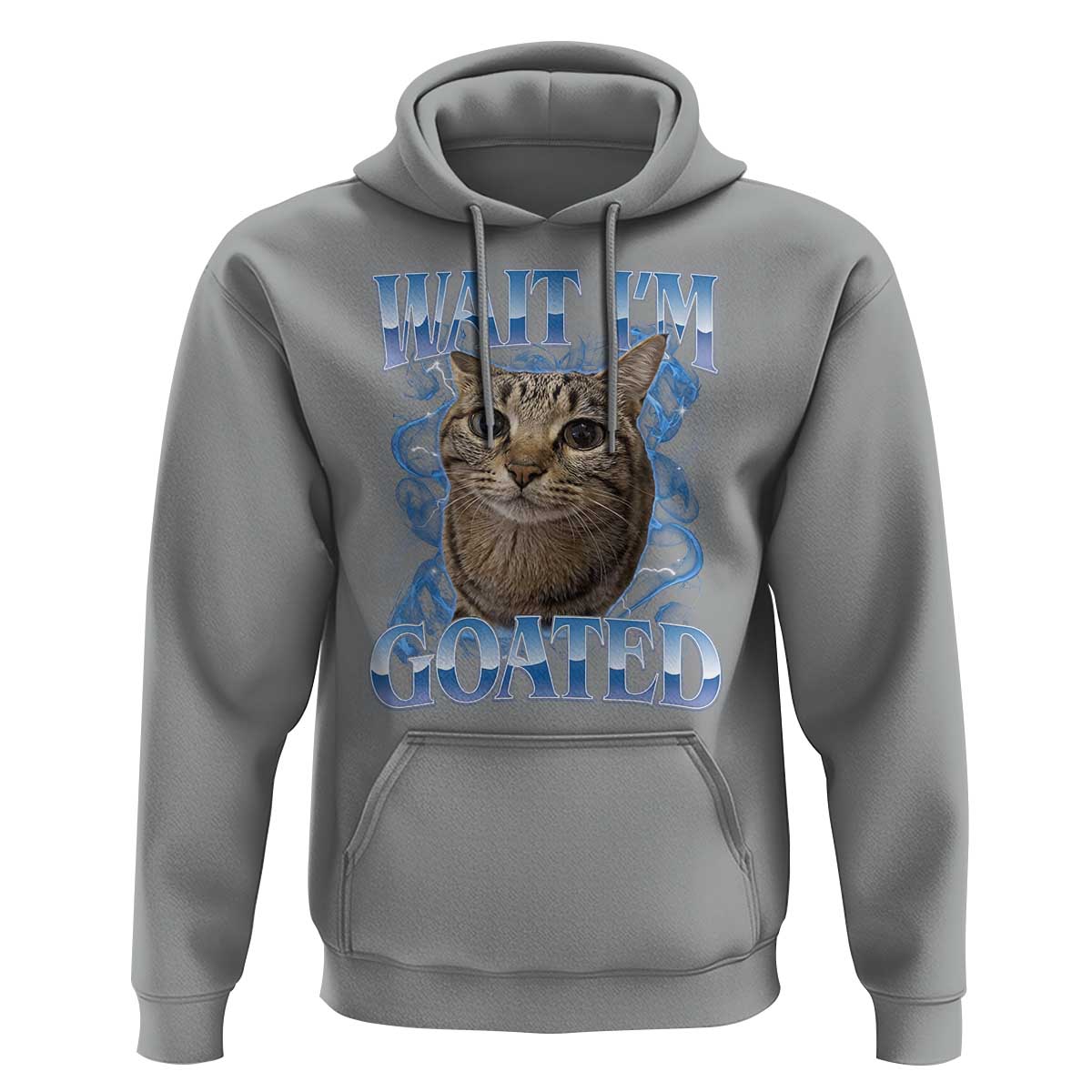 Funny Cat Blue Flame Y2K Bootleg Meme Graphic Hoodie Wait Im Goated Retro Internet Culture Humor