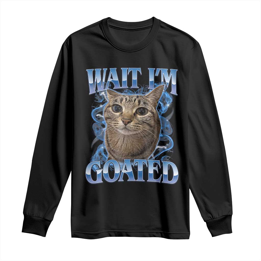 Funny Cat Blue Flame Y2K Bootleg Meme Graphic Long Sleeve Shirt Wait Im Goated Retro Internet Culture Humor