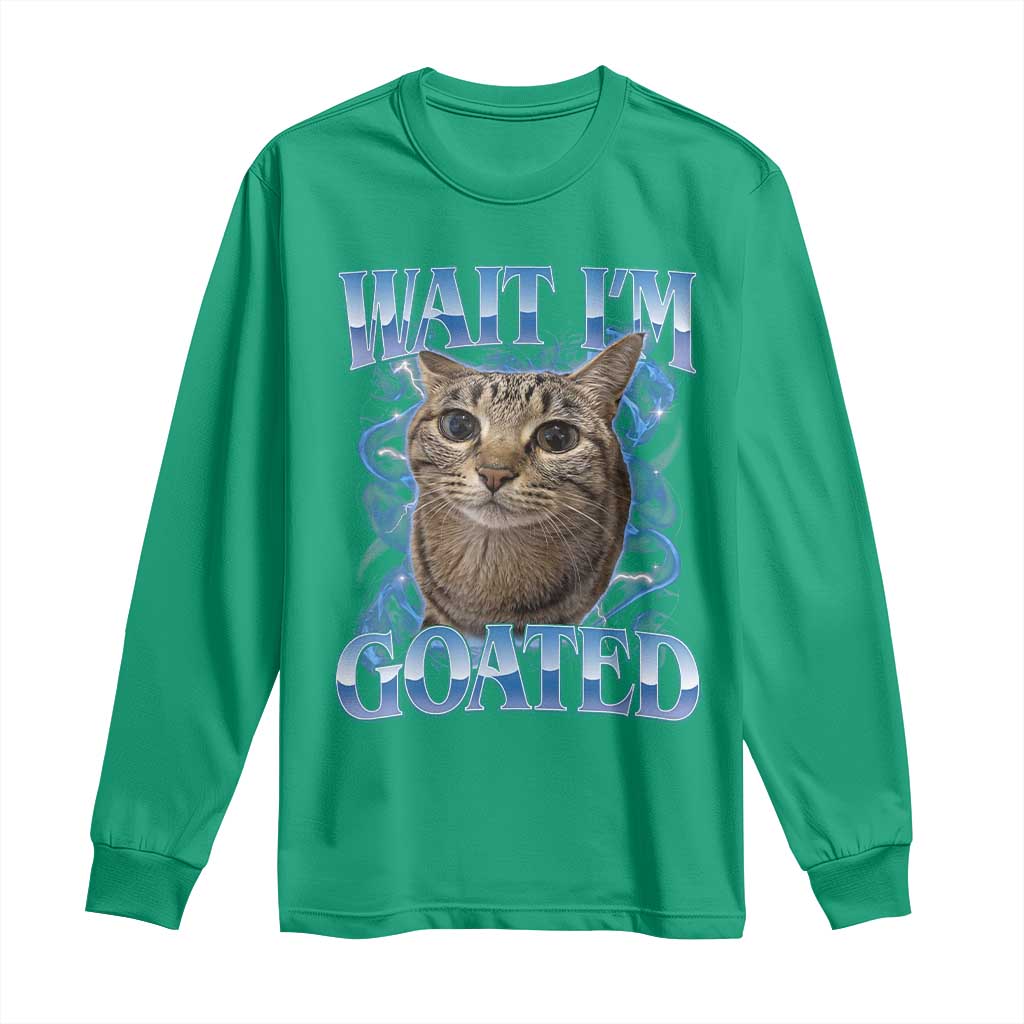 Funny Cat Blue Flame Y2K Bootleg Meme Graphic Long Sleeve Shirt Wait Im Goated Retro Internet Culture Humor