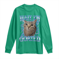 Funny Cat Blue Flame Y2K Bootleg Meme Graphic Long Sleeve Shirt Wait Im Goated Retro Internet Culture Humor