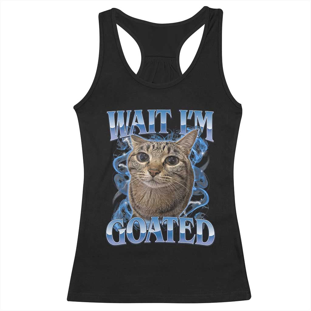 Funny Cat Blue Flame Y2K Bootleg Meme Graphic Racerback Tank Top Wait Im Goated Retro Internet Culture Humor