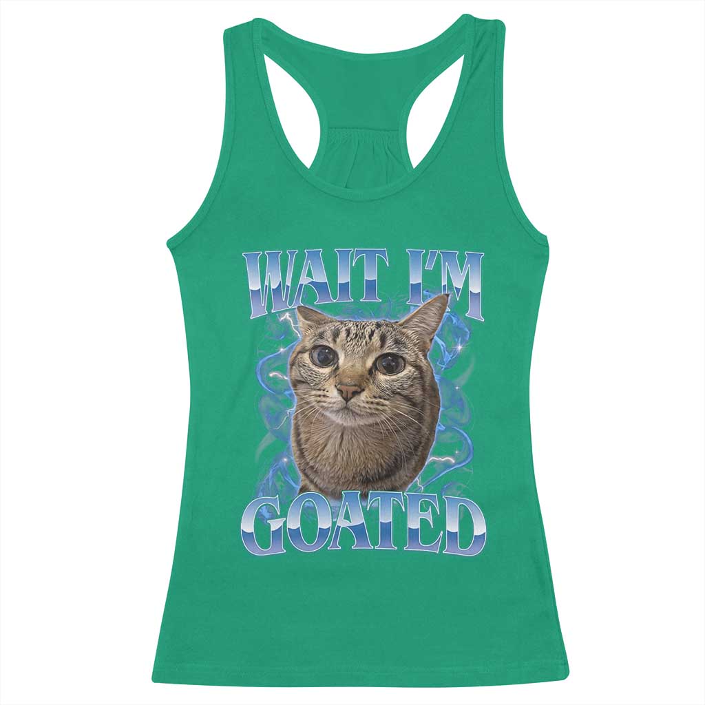 Funny Cat Blue Flame Y2K Bootleg Meme Graphic Racerback Tank Top Wait Im Goated Retro Internet Culture Humor