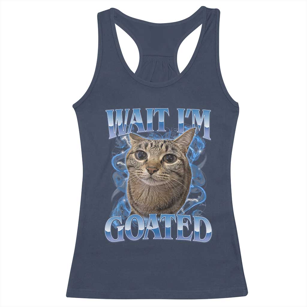 Funny Cat Blue Flame Y2K Bootleg Meme Graphic Racerback Tank Top Wait Im Goated Retro Internet Culture Humor
