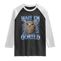 Funny Cat Blue Flame Y2K Bootleg Meme Graphic Raglan Shirt Wait Im Goated Retro Internet Culture Humor