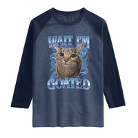 Funny Cat Blue Flame Y2K Bootleg Meme Graphic Raglan Shirt Wait Im Goated Retro Internet Culture Humor