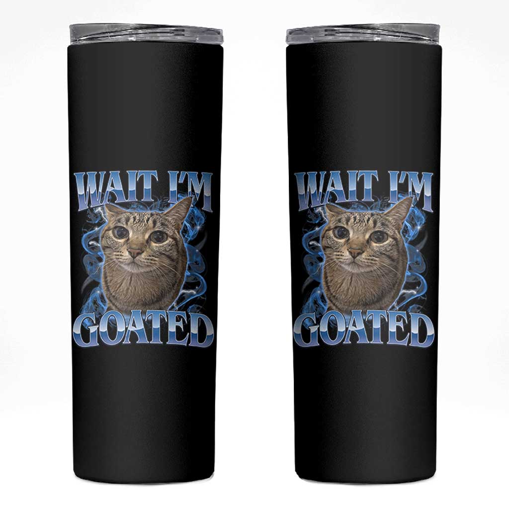 Funny Cat Blue Flame Y2K Bootleg Meme Graphic Skinny Tumbler Wait Im Goated Retro Internet Culture Humor