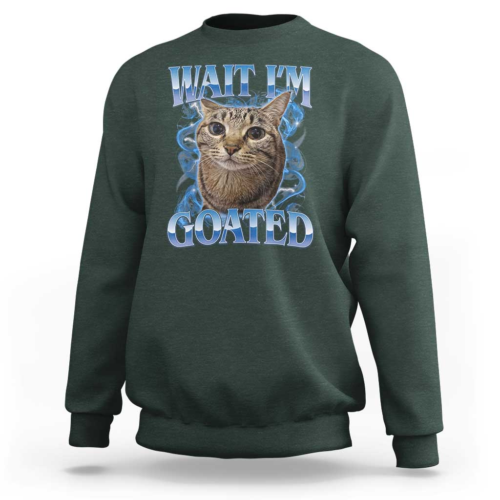 Funny Cat Blue Flame Y2K Bootleg Meme Graphic Sweatshirt Wait Im Goated Retro Internet Culture Humor